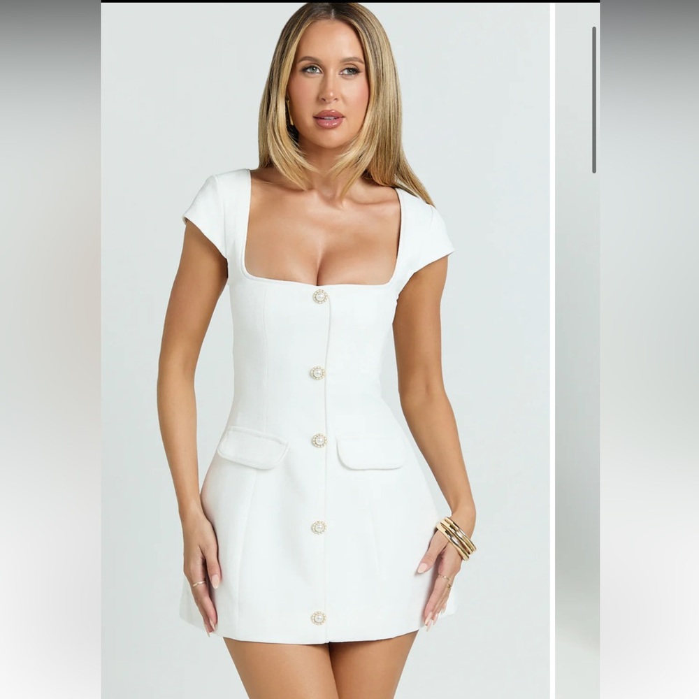 Showpo White Mini Dress with Button Detail